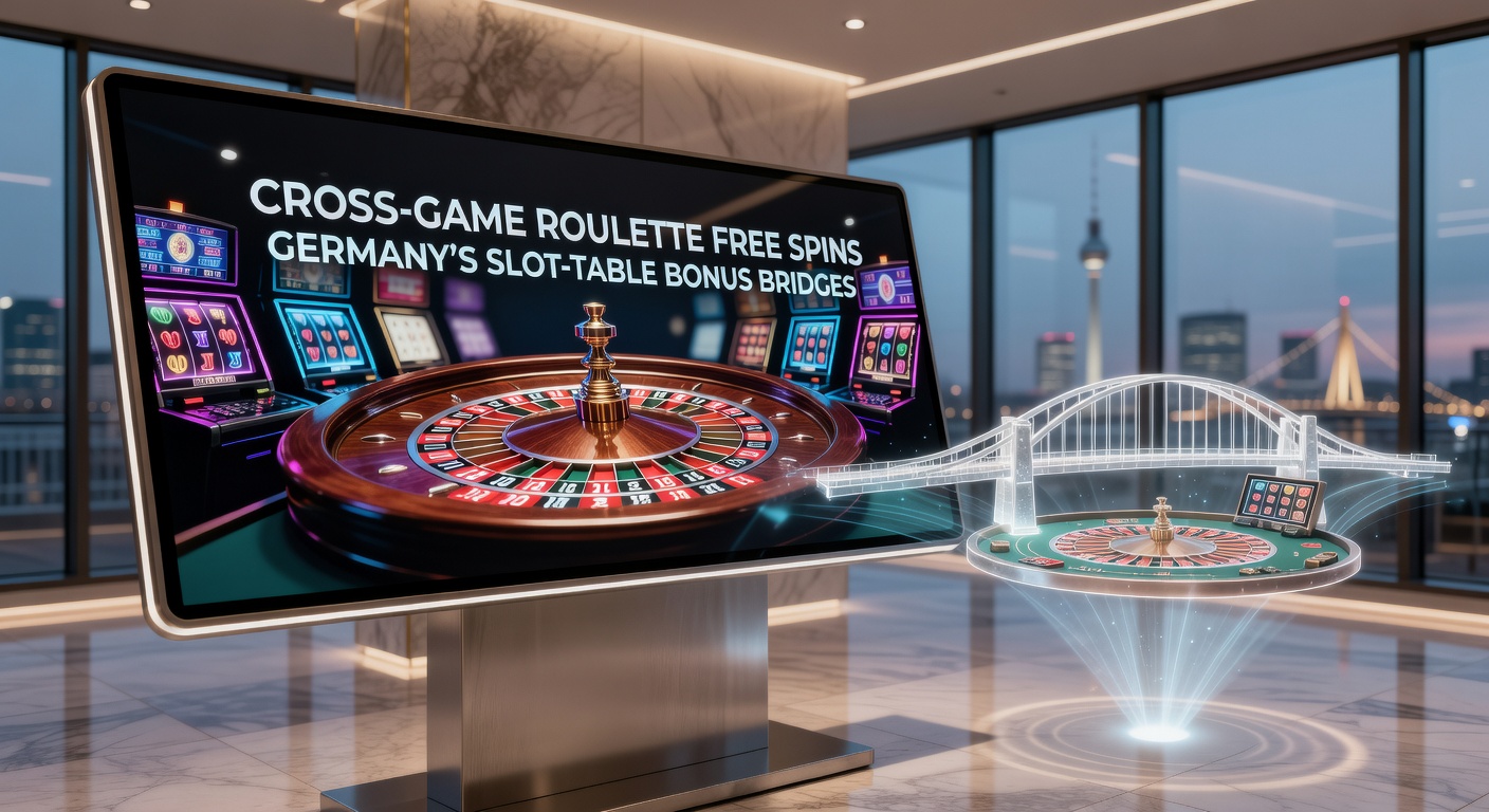 Grafik zeigt nahtlose Übergänge von Slot-Free-Spins zu Roulette-Tischen in einem digitalen Casino-Interface, mit leuchtenden Bonus-Symbolen und Roulettetafel im Hintergrund