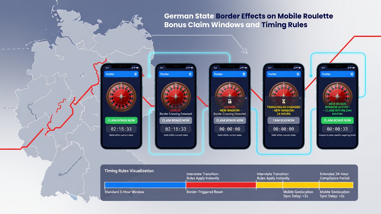 Mobile App-Oberfläche mit Bonus-Claim-Timer und Standort-Indikator für deutsche Bundesländer