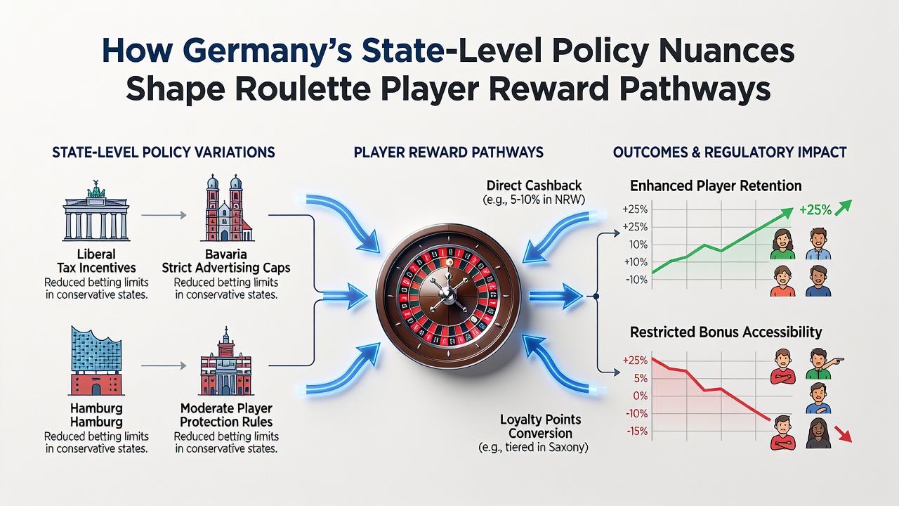 Karte der deutschen Bundesländer mit Markierungen zu Glücksspielregulierungen und Roulette-Boni