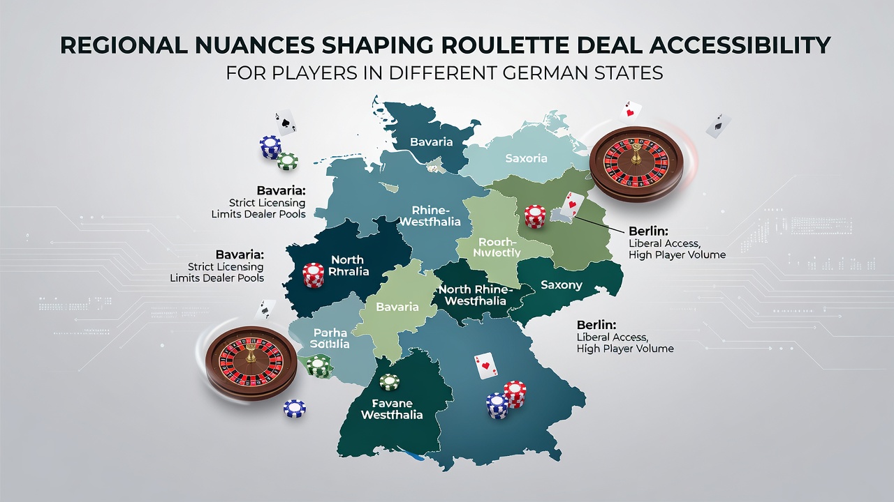 Karte der deutschen Bundesländer mit Markierungen zu Roulette-Regulierungen und Lizenzierung