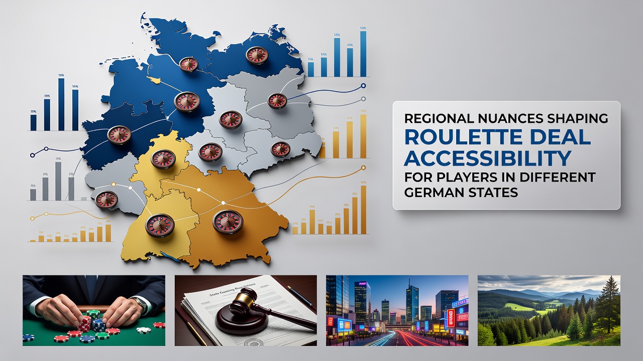 Illustration von regionalen Regulierungsunterschieden mit Fokus auf Roulette-Tische und Spieler in Deutschland